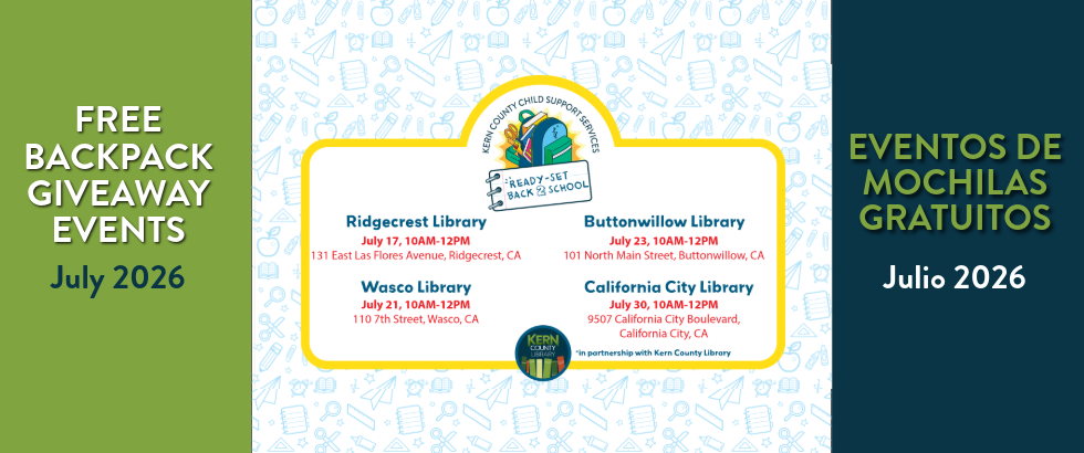 Ready-Set Back 2 School Backpack Giveaway partnered with Kern County Library this July 2026.